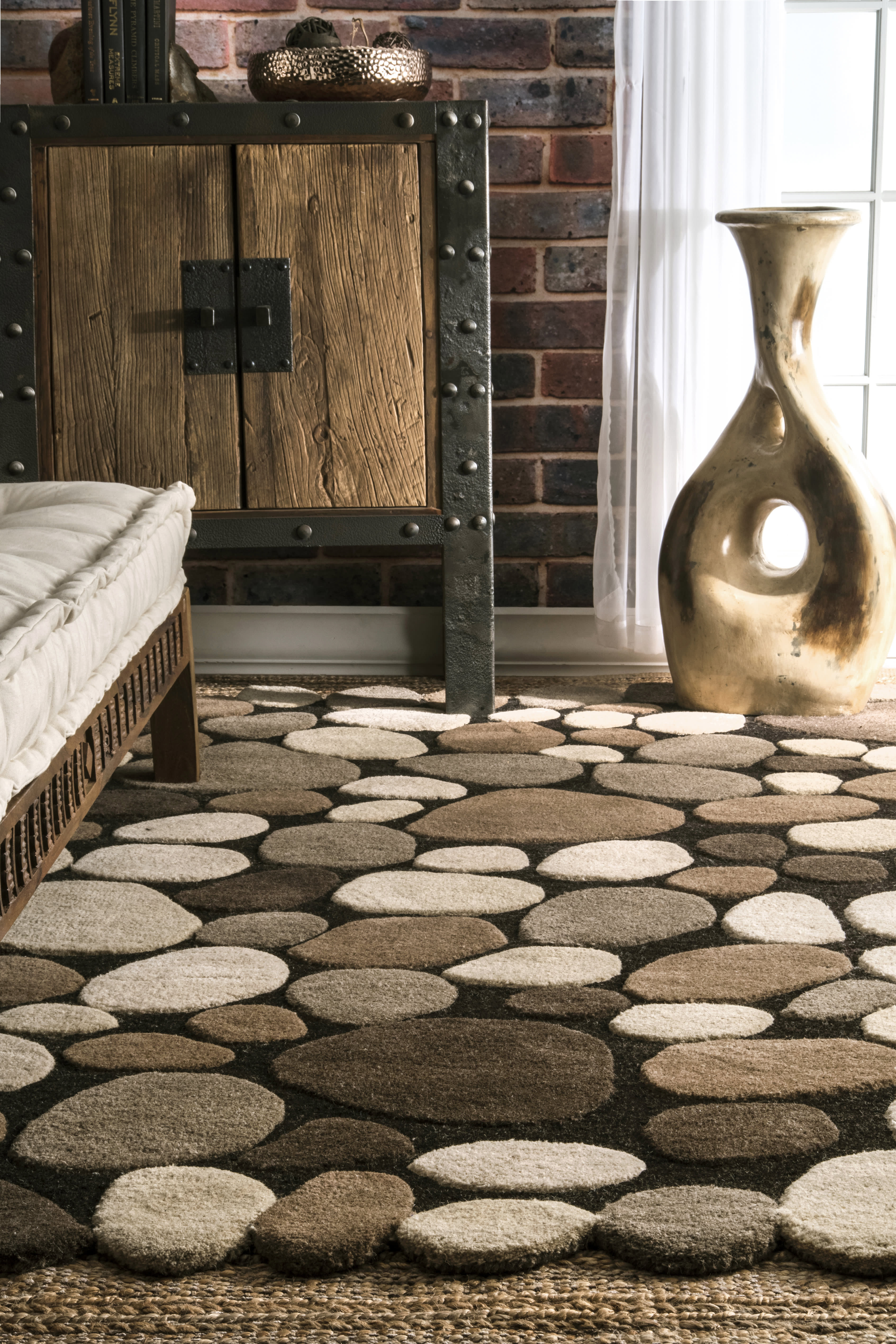 Handmade Wool Pebbles Cobblestone Rug - Contemporary Natural Design for Living Room, Bedroom & Home Decor