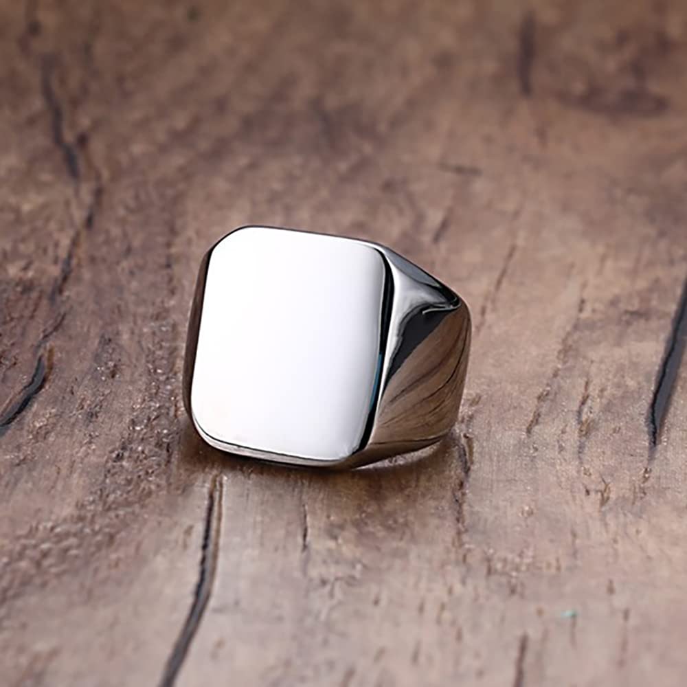 VQYSKO Stainless Steel Signet Rings for Men & Women - Solid Polished Biker Ring in Silver, Gold & Black | Perfect Gift for Dad, Boyfriend & Loved Ones (Sizes 4-15) | Ideal for Weddings, Parties & Everyday Fashion Accessories