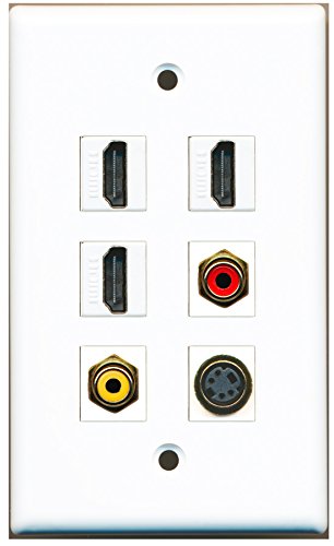RiteAV 3-Port HDMI Wall Plate with RCA (Red/Yellow) and S-Video Connectors - Ideal for Home Theater, Gaming, and AV System Installations
