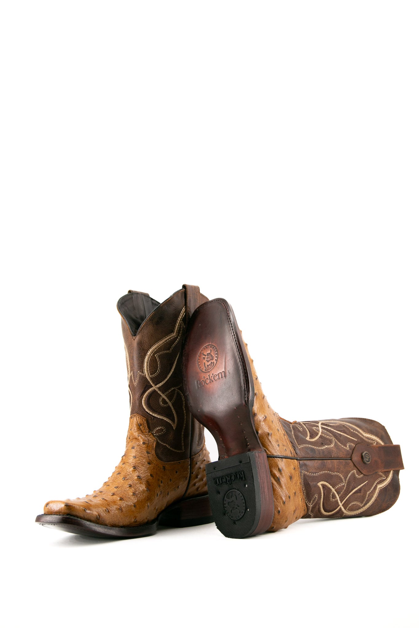 Vintage Ostrich Print Cowboy Boots for Men & Women - Western Rodeo Style Leather Boots - Perfect for Country Music Festivals, Line Dancing & Cowboy Themed Parties