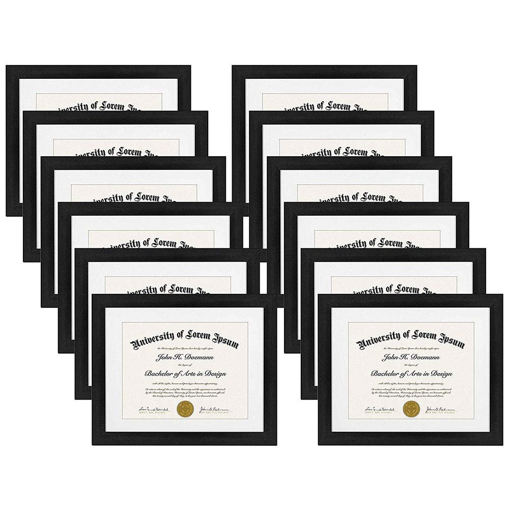 12 Pack 11x14 Black Document Frames - Perfect for 8.5x11 Documents with Mats or 11x14 Without Mats - Ideal for Offices, Classrooms & Home Decor