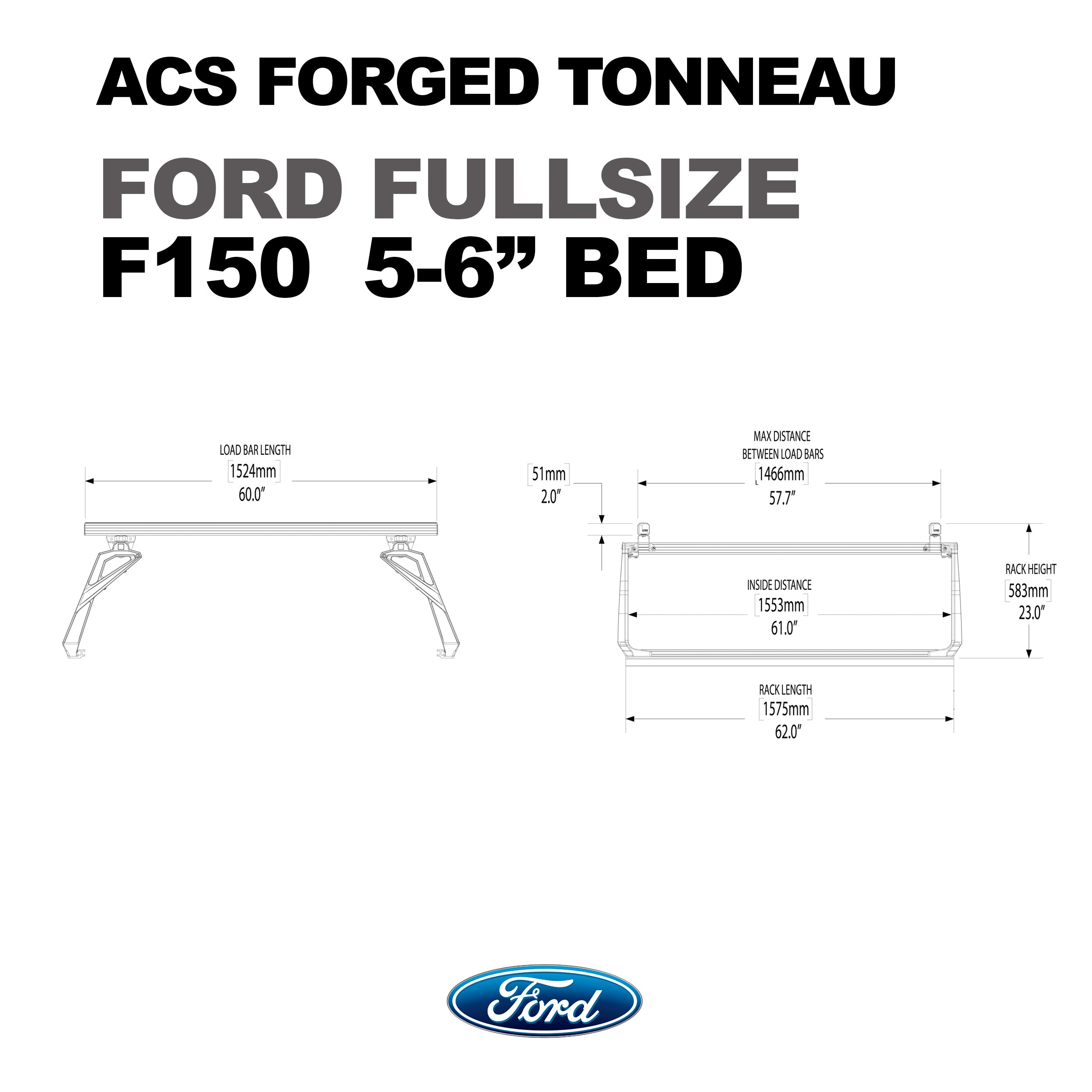 ACS Forged Tonneau Cover for 1997-2022 Ford F150 5.6' Bed | Durable Truck Bed Cover for Hauling & Outdoor Adventures
