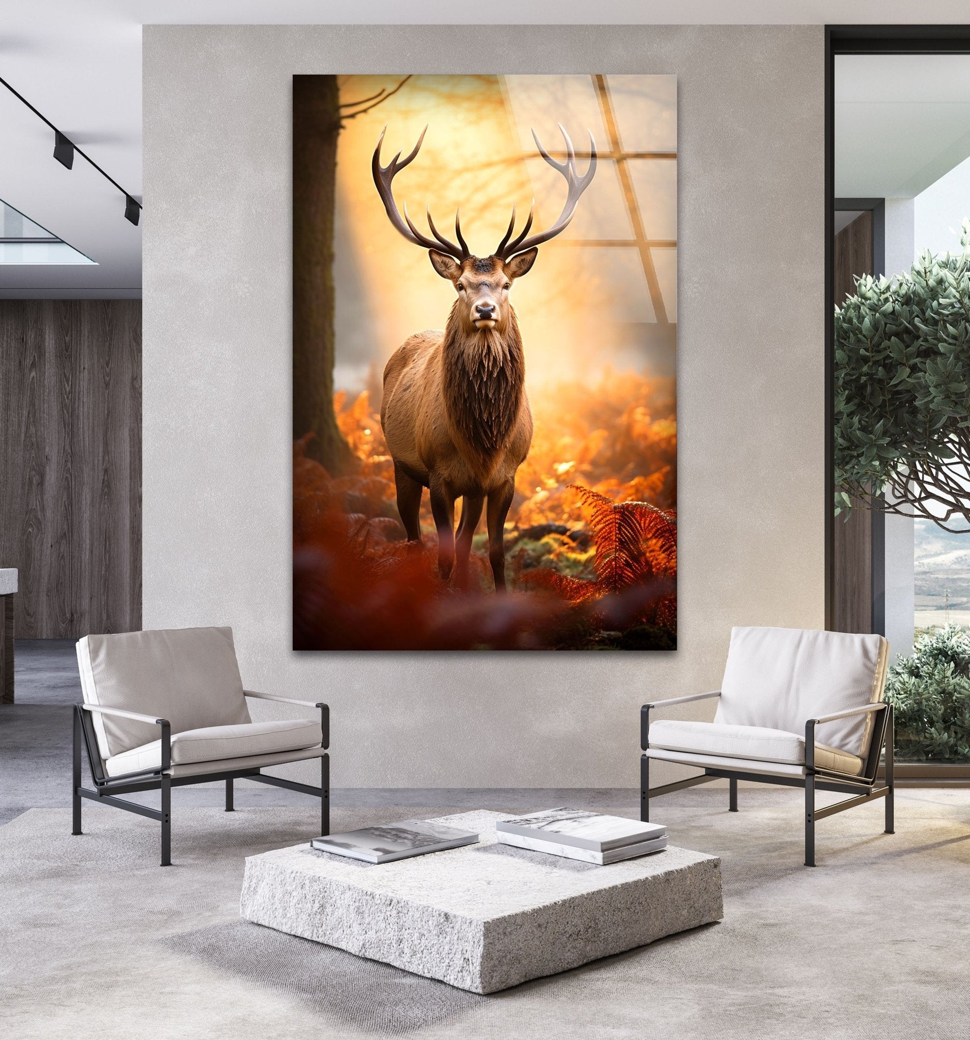 Autumn Deer Glass Wall Art - Elegant Handmade Deer Silhouette Window Decor for Fall & Thanksgiving - Perfect for Home, Office, and Seasonal Holiday Decoration