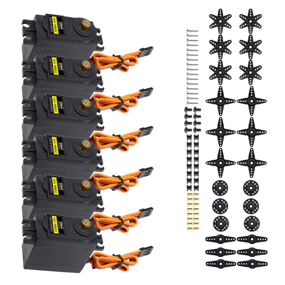 Full Brass Gear 6 Pack MG996R High Torque Digital RC Servo Motors - 25T Metal Horns for RC Helicopter, Car, Boat & Robot DIY Projects | Perfect for Hobbyists and Remote Control Enthusiasts