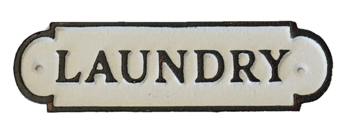 Vintage Cast Iron Laundry Room Sign - Rustic Farmhouse Wall Decor for Laundry Room, Bathroom & Kitchen - Handmade Metal Door Plaque with Hanging Hook - Perfect for Home, Apartment & Cottage Decor