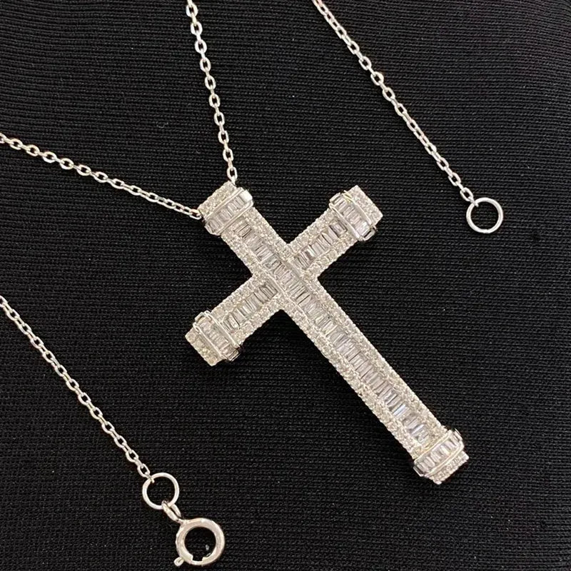 18K White Gold Cross Pendant Necklace with 0.70ct Natural Diamonds - Elegant Women's Jewelry Gift for Christmas, Anniversary & Special Occasions