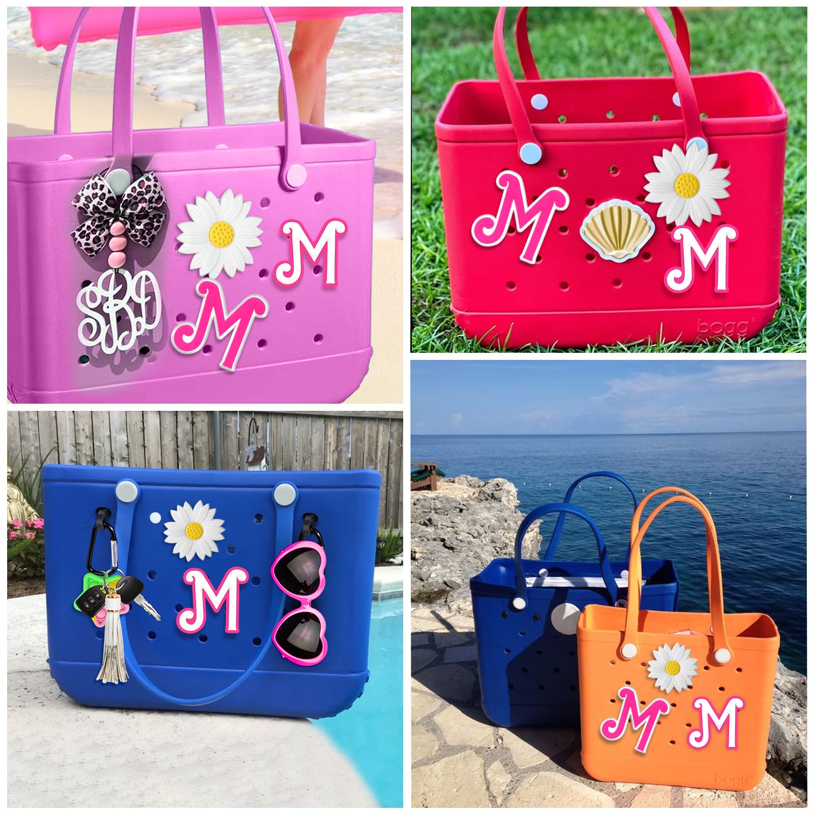 3pcs Pink Letter & Flower Charms for Bogg Bag Accessories | Compatible with Simple Modern Beach Bag | Stylish Decor for Pool, Beach & Summer Outings