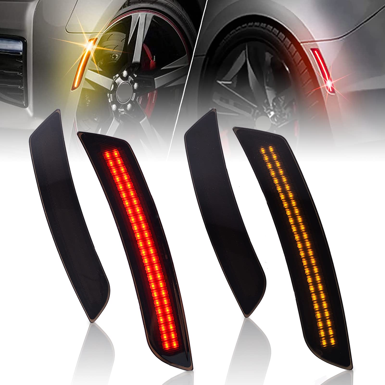 2016-2021 Chevy Camaro Smoked LED Side Marker Lights - 4pcs Front Rear Bumper Fender Parking Lamps & Reflectors - Upgrade Your Ride with Stylish Visibility (Perfect for Night Driving & Custom Car Mods)