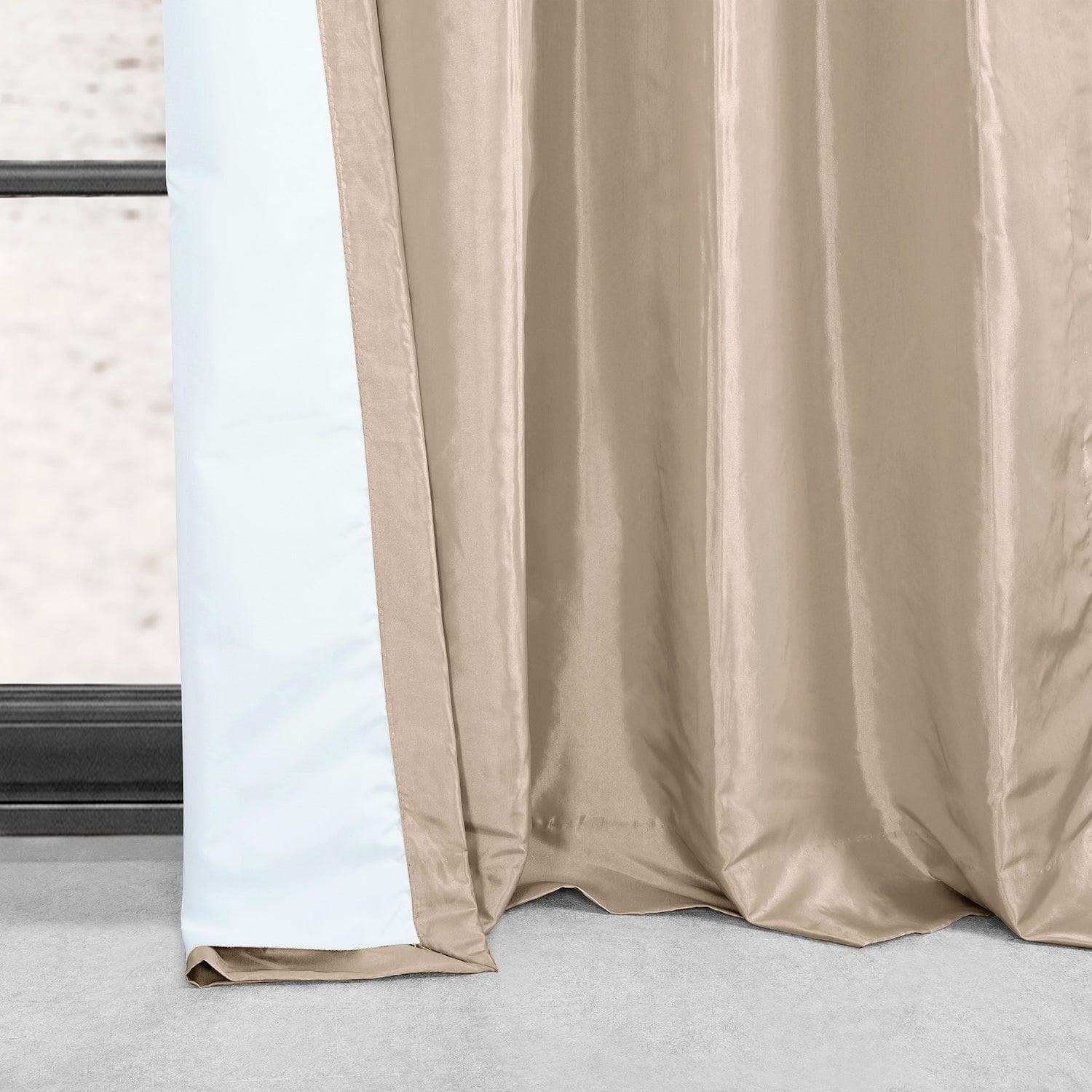 Antique Beige Grommet Faux Silk Taffeta Blackout Curtains - Elegant Light Blocking Window Drapes for Living Room & Bedroom (Set of 2 Panels)