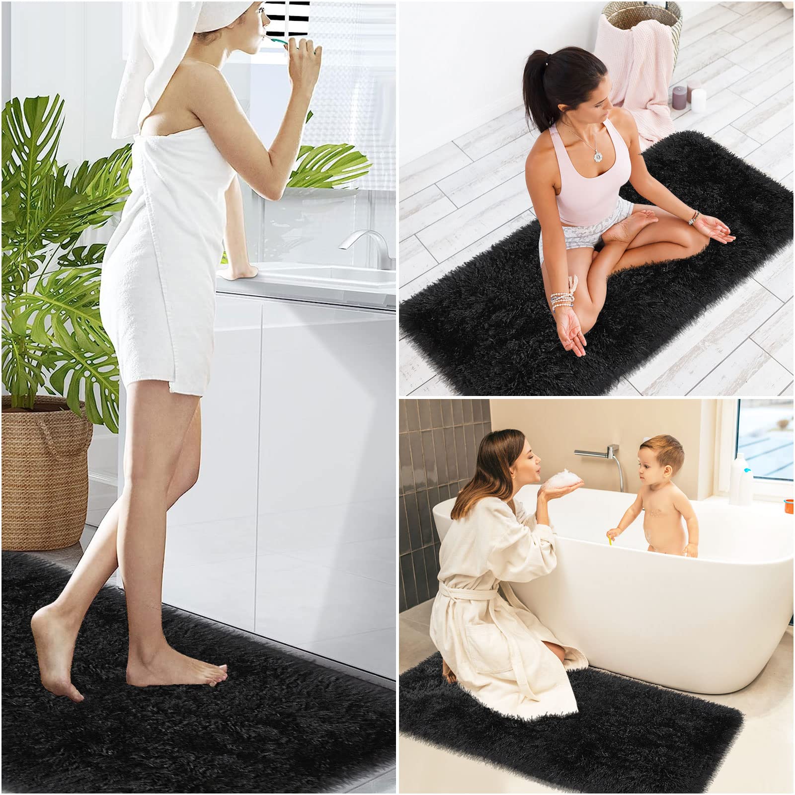 3-Piece Plush Bathroom Rug Set - Non-Slip, Machine Washable for Toilet & Shower Areas