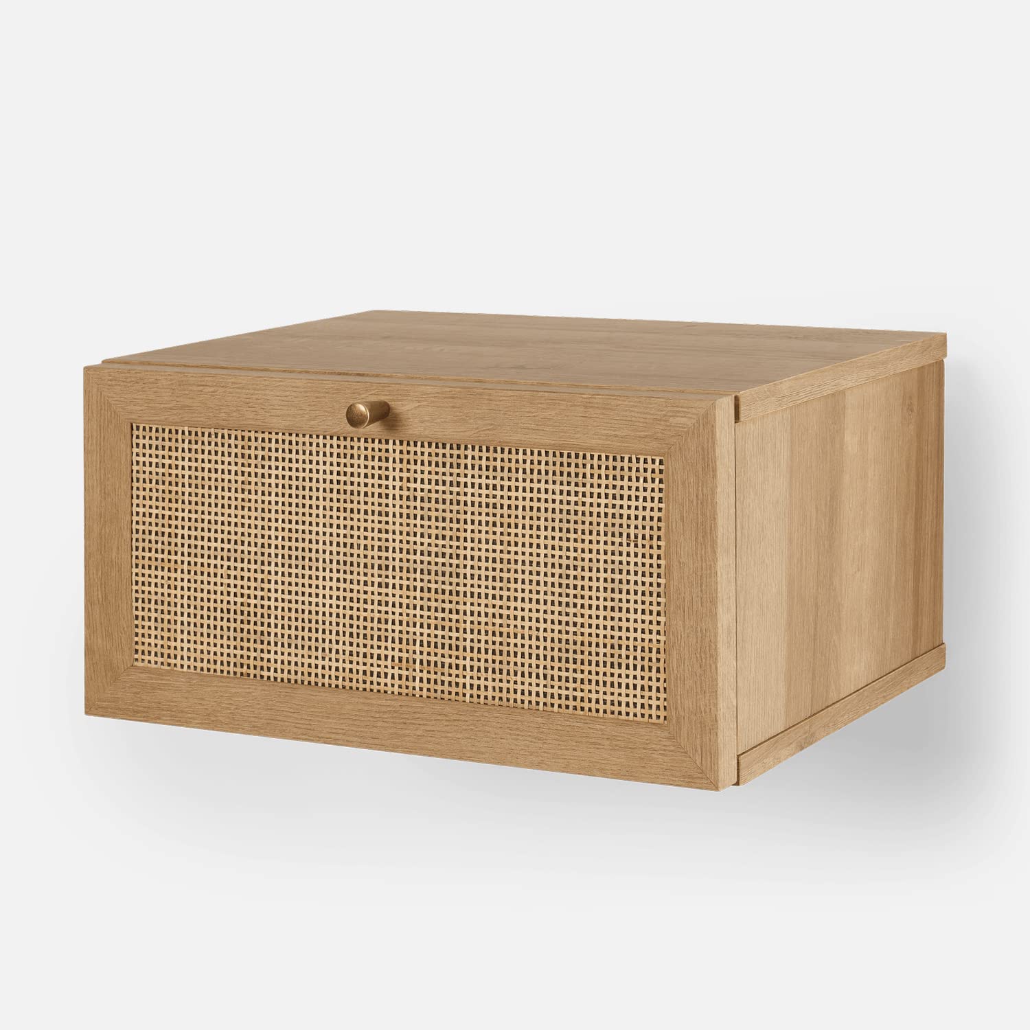 Mopio Hannah Floating Nightstand Set of 2 - Natural Rattan Farmhouse Boho Wall Mounted Bedside Table with Drawer & Spacious Storage - Perfect for Small Bedrooms, Living Rooms & Studio Apartments