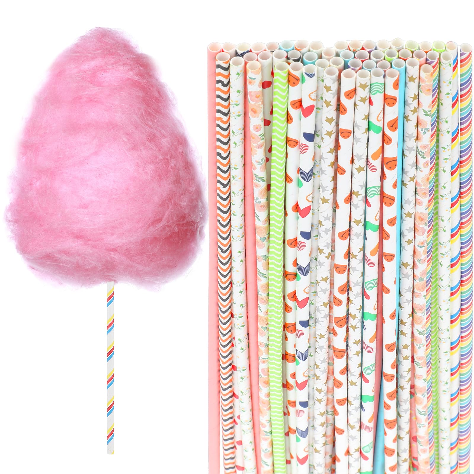 50 PCS 13.77 Inch Cotton Candy Cones & Sticks - Colorful Paper Straws for Candy Making, Birthday Parties, Weddings & Holiday Events - Perfect for DIY Desserts, Carnival Treats & Sweet Shop Supplies