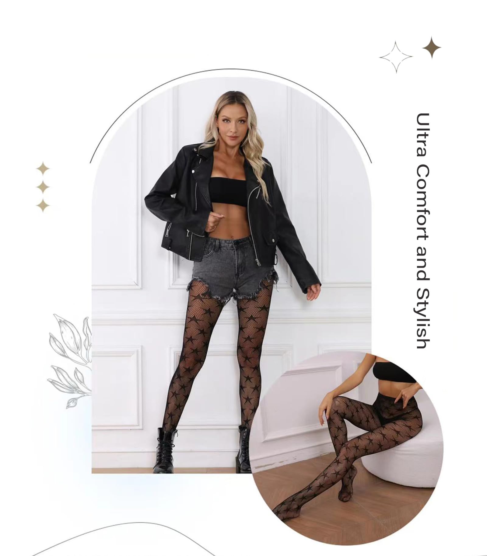 Sexy High Waist Fishnet Tights for Women - Premium Stretchy Star Pattern Stockings | Trendy & Comfortable Fashion Tights for Parties, Cosplay & Night Out