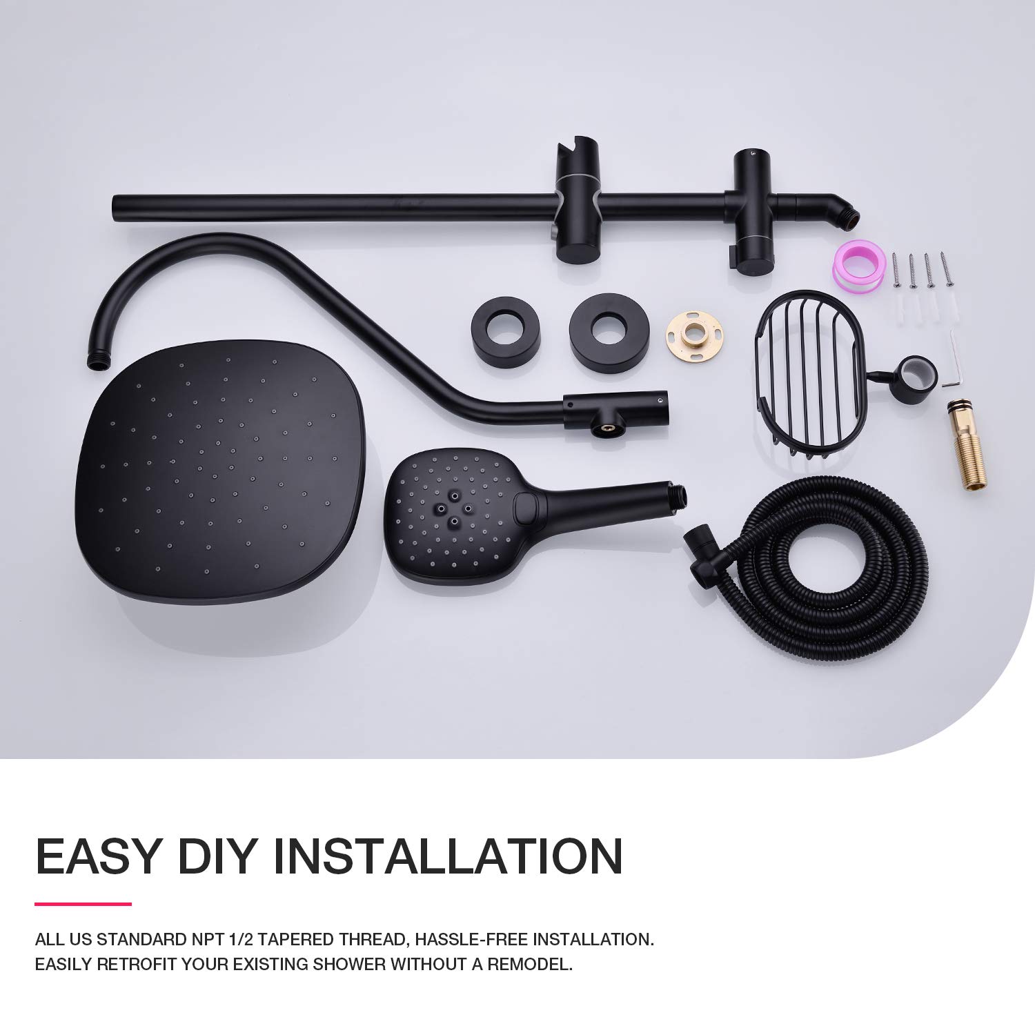 Matte Black Brass Retrofit Shower Faucet Set - 9 Inch Exposed Rainfall Shower Head with Adjustable Slide Bar, 3-Function Handheld Sprayer & Single Handle Combo System | Perfect for Modern Bathroom Renovations & Spa-Like Shower Experience