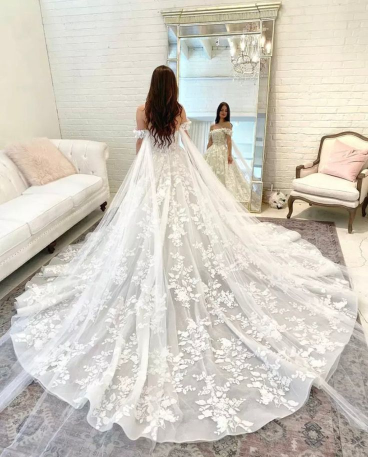 Elegant Off-The-Shoulder Lace Tulle Wedding Dress with Applique - A-Line Bridal Gown J5305 for Beach, Garden & Church Ceremonies