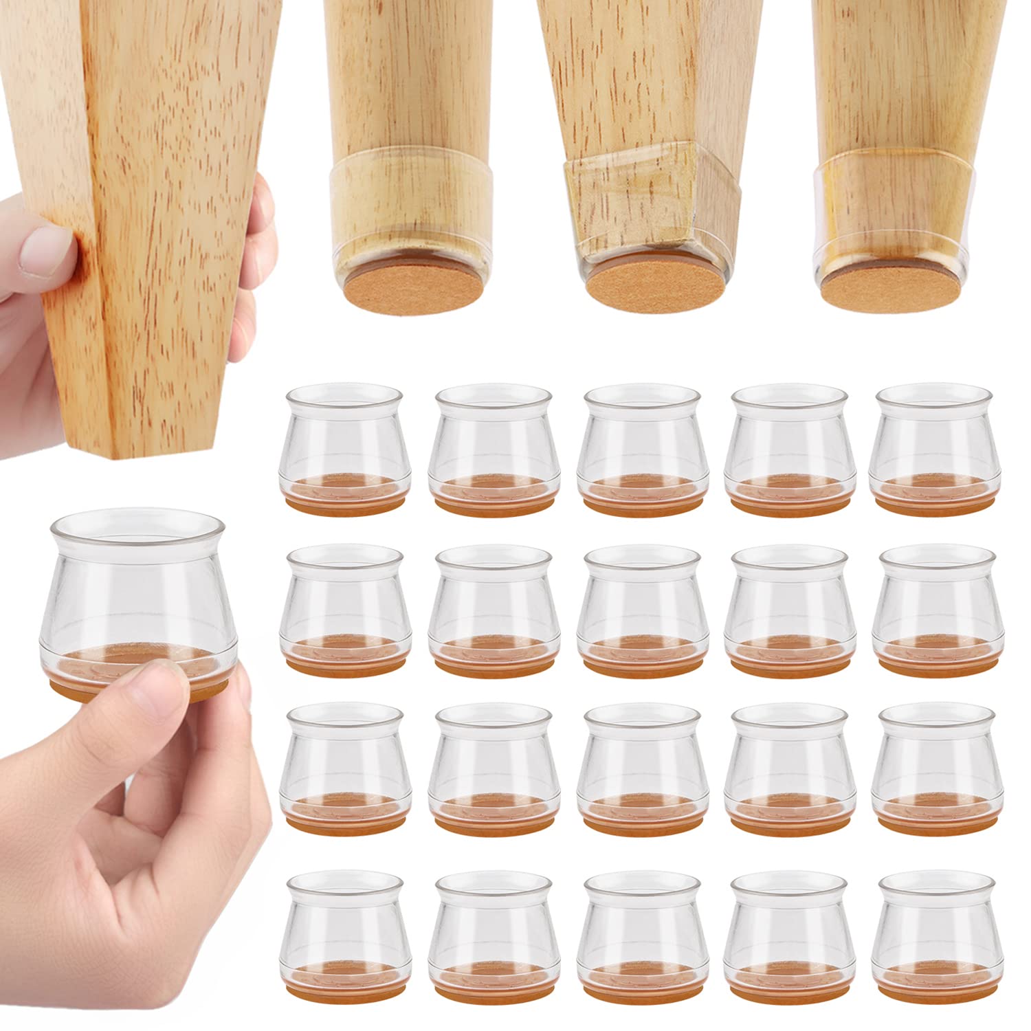 CNDREAM 16-Piece Transparent Chair Leg Floor Protectors - Non-Slip Furniture Pads for Hardwood Floors, Prevents Scratches & Noise - Ideal for Dining Chairs, Office Desks & Moving Furniture