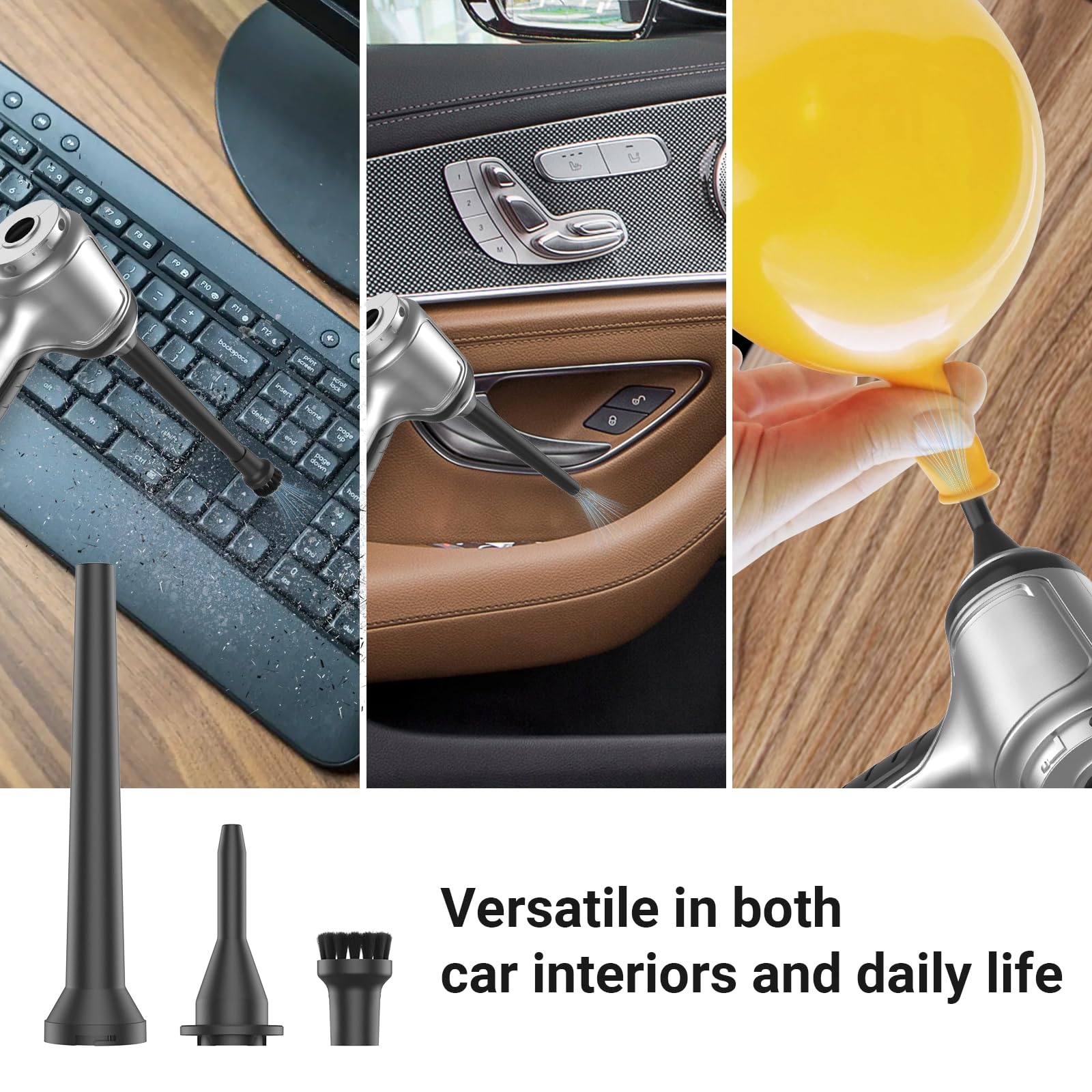 **Powerful 3-in-1 Cordless Car Vacuum Cleaner - High Suction Wireless Handheld Vacuum for Car, Home & Office - Rechargeable Mini Vacuum for Pet Hair, Dust & Debris - Perfect for Quick Car Cleaning & Pet Hair Removal (Silver)**