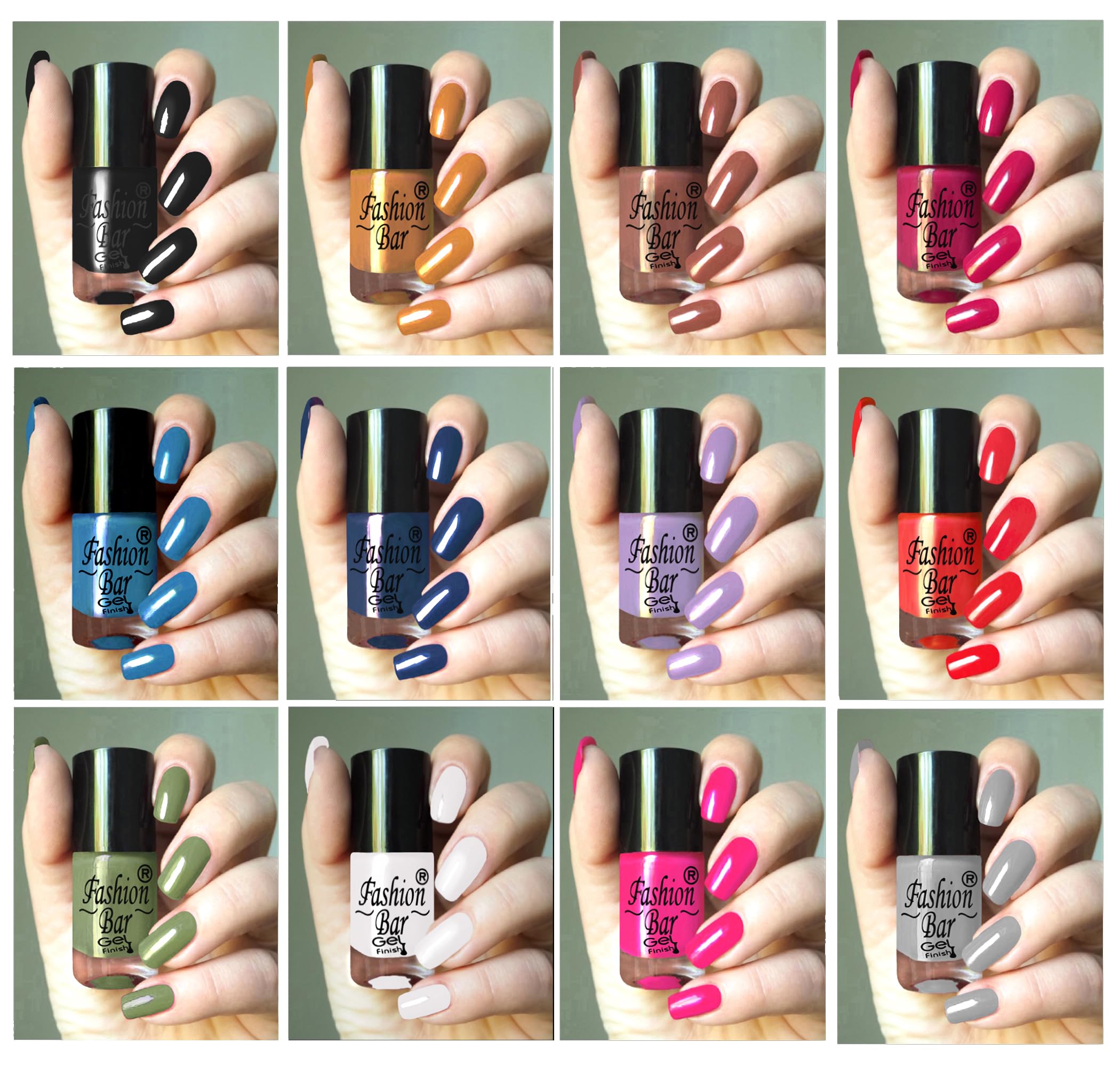 12-Piece Fashion Bar Gel Finish Nail Polish Set - 6 Vibrant Colors Combo for Salon-Quality Manicures at Home | Perfect for Parties, Weddings & Everyday Wear