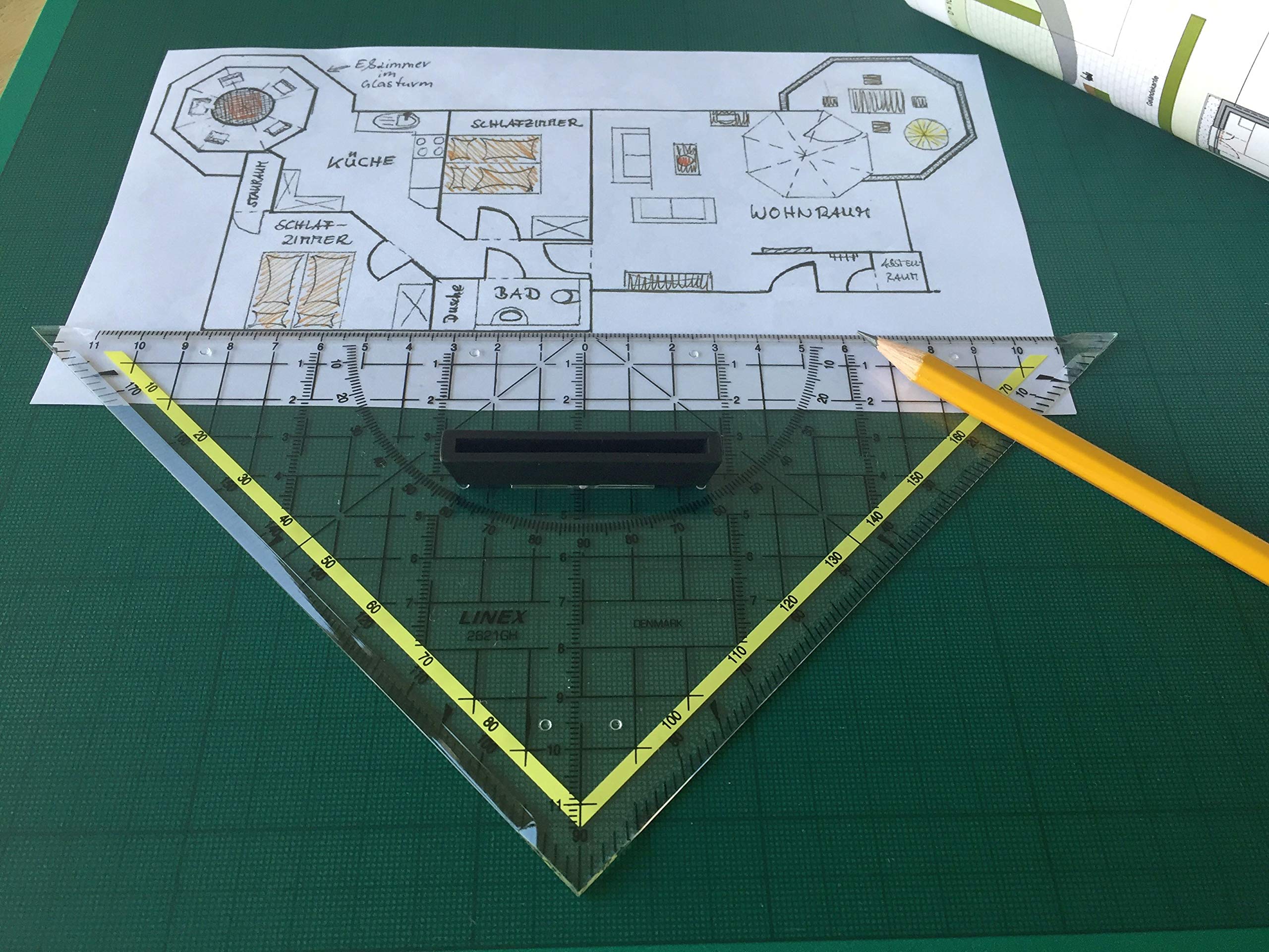 22cm Geometry Triangle Ruler with Removable Handle - Transparent Plastic Drafting Tool for Students, Architects & Engineers - Perfect for Math Class, Technical Drawing and DIY Projects
