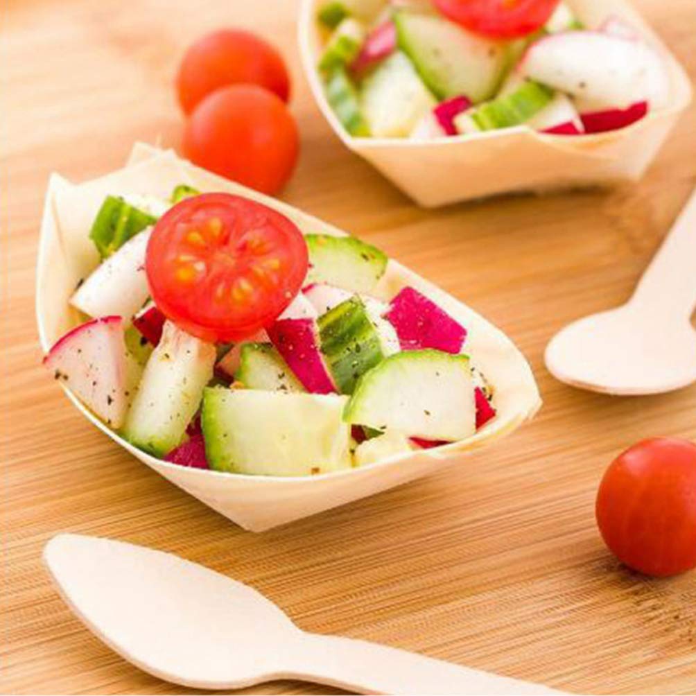 DOITOOL 100pcs Wooden Snack Trays - Natural Boat-Shaped Serving Platters for Appetizers, Nibbles & Party Food - Perfect for Weddings, BBQs, Picnics & Catering Events