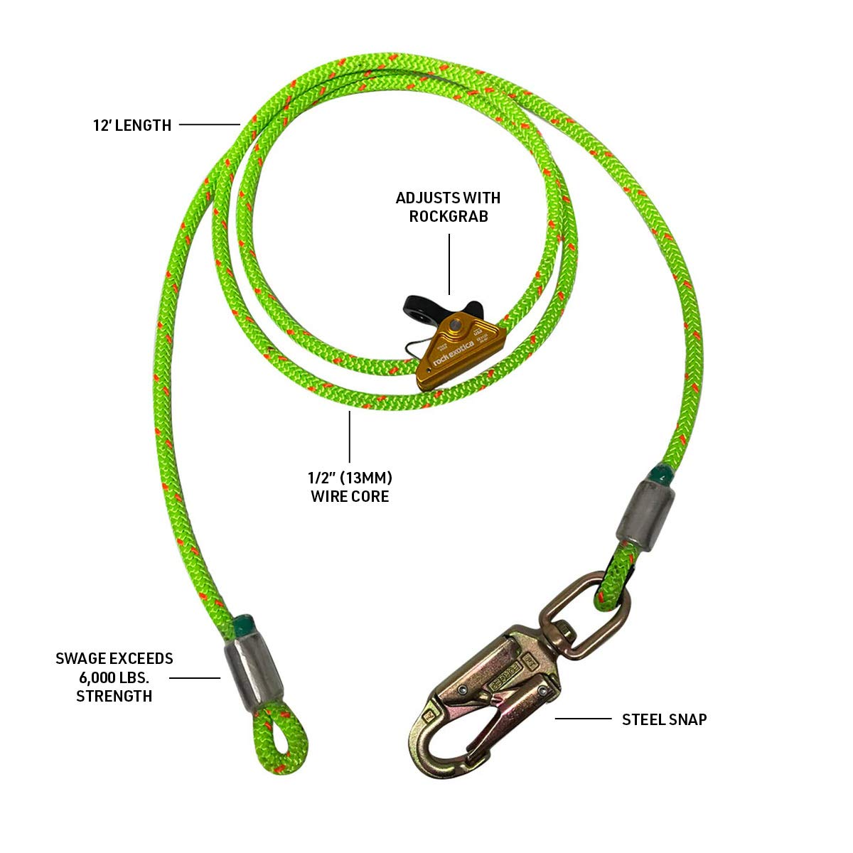 ROPE Logic 10-Foot 13mm Cut-Resistant Flipline with Rockgrab - Professional Arborist Climbing Rope for Tree Work & Safety