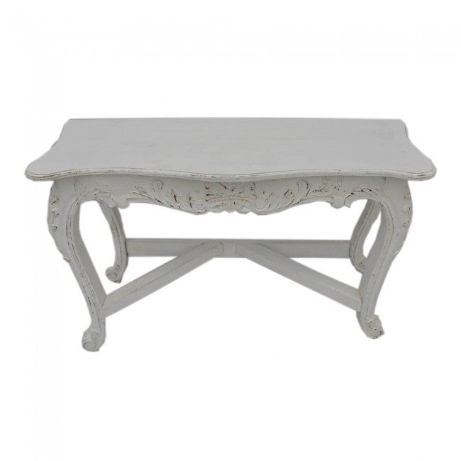 Hand Carved White Console Table - Solid Wood Entryway Hall Table for Living Room, Foyer & Dining Room Decor