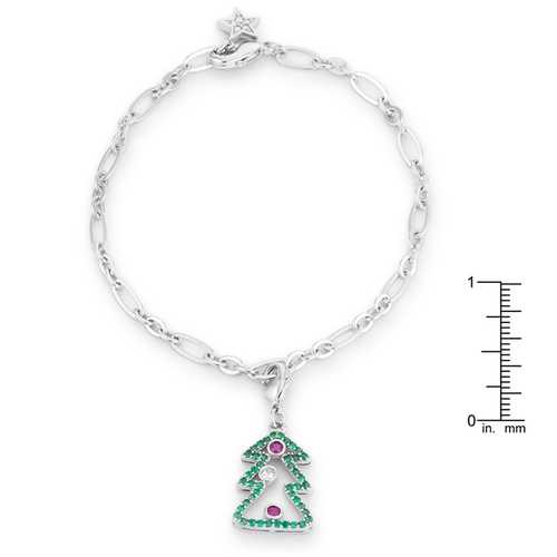 0.35ct CZ Christmas Tree Charm Bracelet in Rhodium - Elegant Holiday Jewelry Gift for Women, Perfect for Christmas Parties & Festive Celebrations