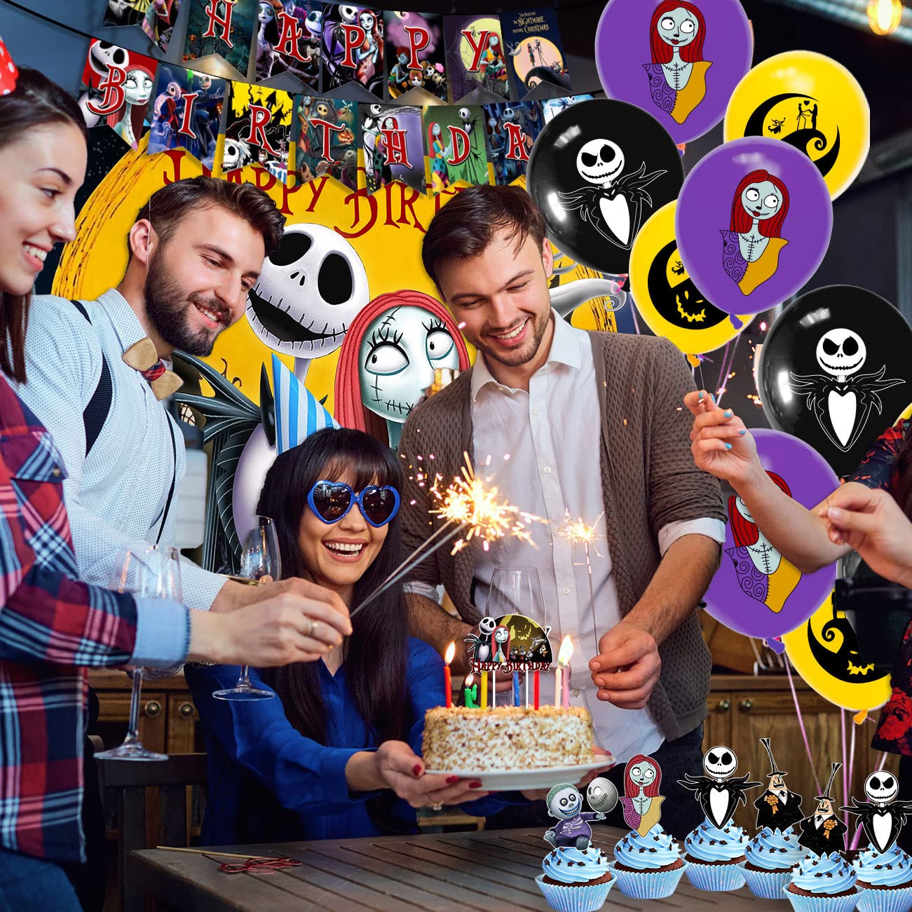 5×3ft Christmas Halloween Birthday Party Decorations Set - Happy Birthday Banners, Balloons, Backdrop, Cake & Cupcake Toppers - Perfect for Indoor/Outdoor Parties, Baby Showers & Holiday Celebrations