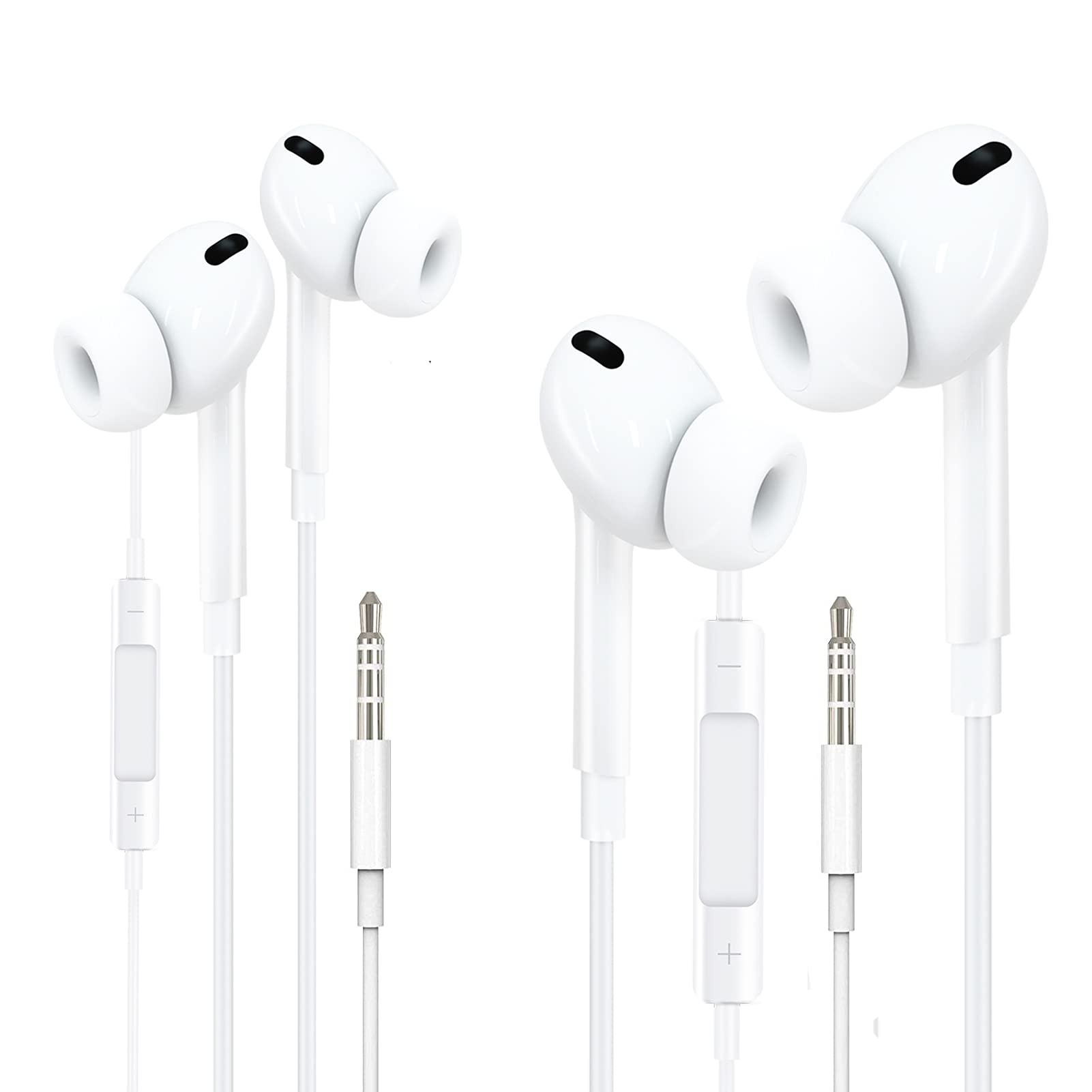 2 Pack Wired Earbuds with Volume Control & Microphone - HiFi Stereo Sound 3.5mm Headphones for PC, MP3, Android, Computer - Perfect for Gaming, Workouts & Commuting (White)