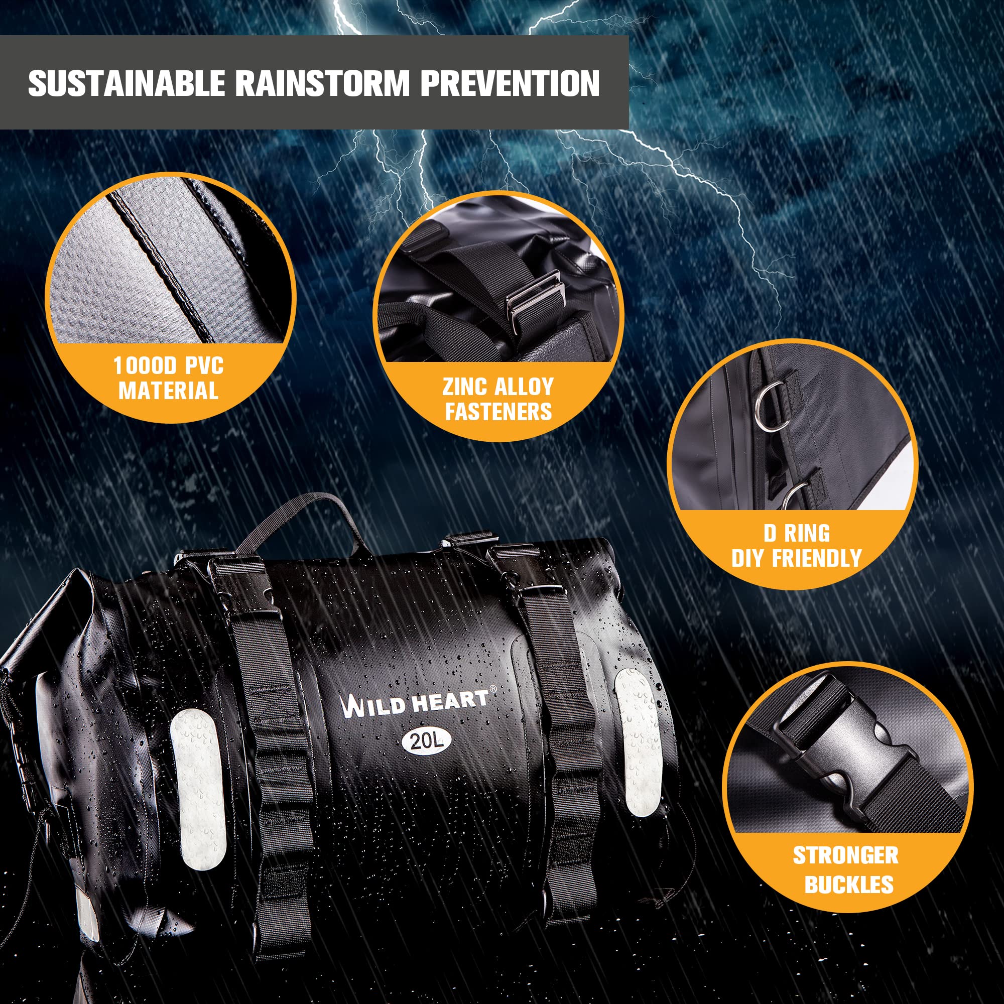 Waterproof Motorcycle Saddlebags 40L - Durable Tank & Side Bags for Adventure Riding, Commuting & Travel - WILD HEART Waterproof Storage for Bikes