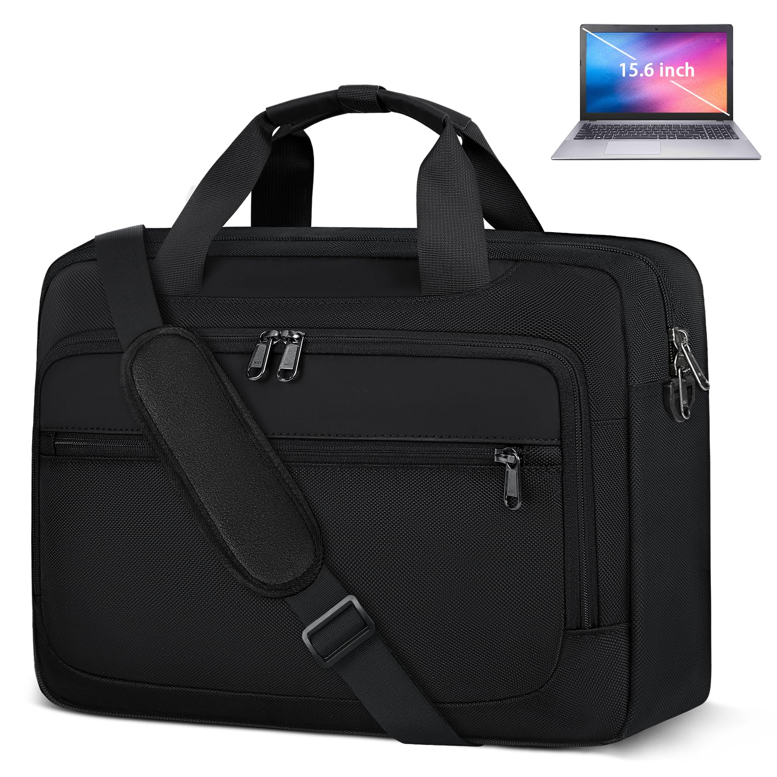 **15.6 Inch Waterproof Laptop Messenger Bag for Men & Women - Durable Business Briefcase, Travel & School Computer Case - Black**    *(Perfect for Commuting, Office Work, College & Business Trips)*