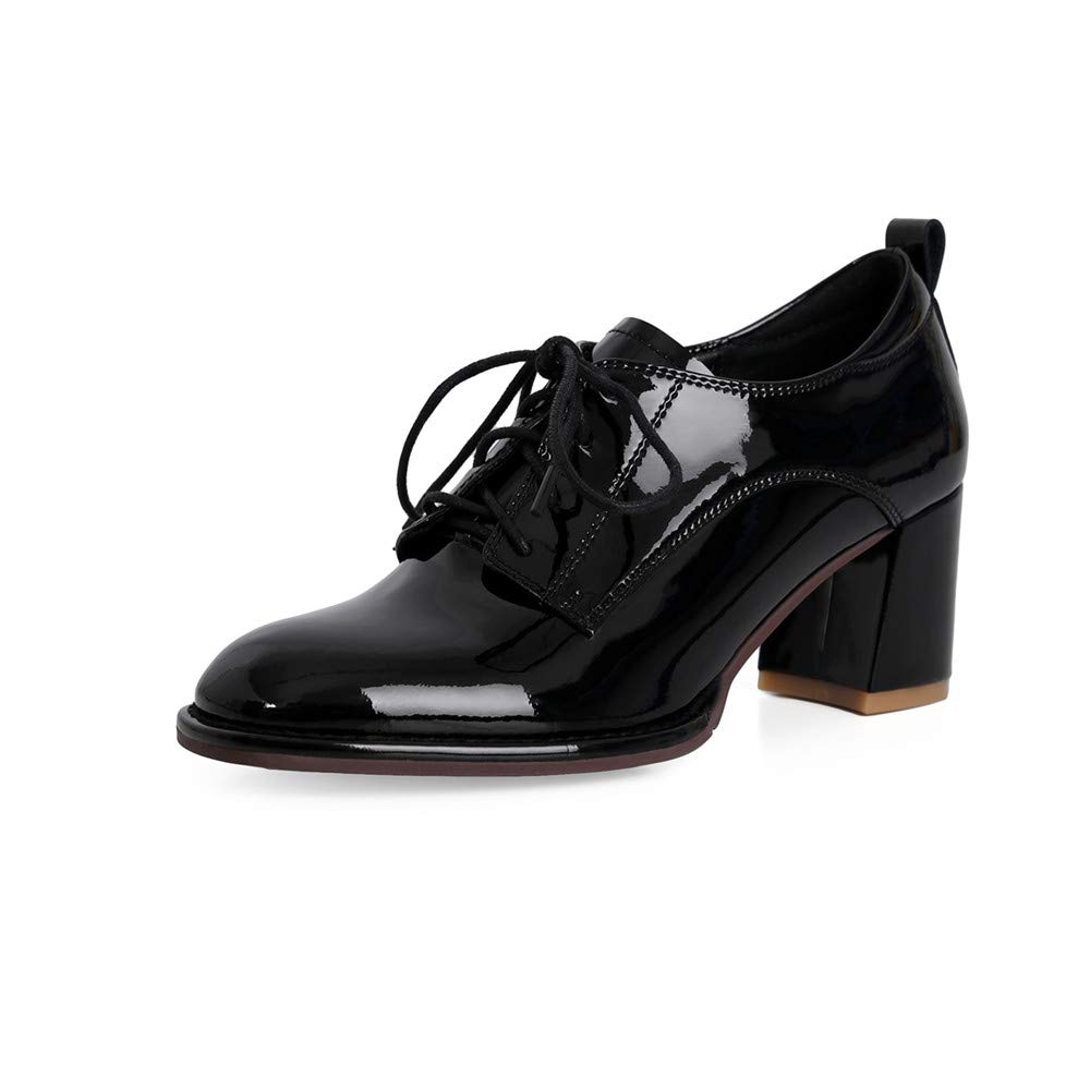 TinaCus Women's Glossy Patent Leather Oxford Shoes - Handmade Round Toe Self-Tie Mid Heel Chunky Heels for Women | Perfect for Office, Casual Wear & Special Occasions