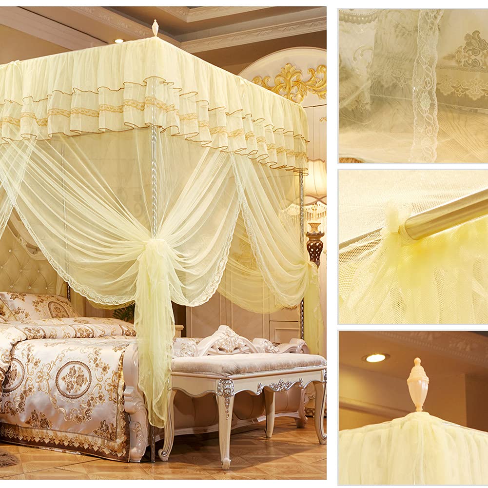 Elegant Lace Bed Canopy Curtains - 3 Side Openings for Home Bedroom Decor (180x200x200cm) | Perfect for Romantic Bedroom, Wedding Decor & Boho Chic Style