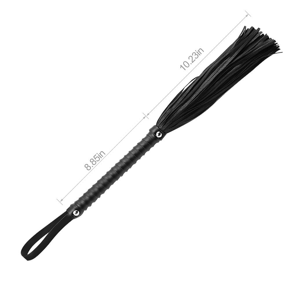 SM Leather Short Nail Black Belted Whip - Fetish Bondage Toy for Role Play, BDSM, Spanking & Kinky Fun | Perfect for Couples Play & Fantasy Exploration