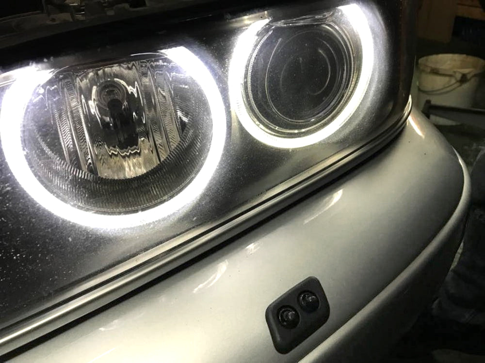 4x White LED C Ring Kit for BMW E34 E39 5 Series - Xenon Headlight Angel Eye Retrofit Upgrade - Perfect for Night Driving & Car Customization