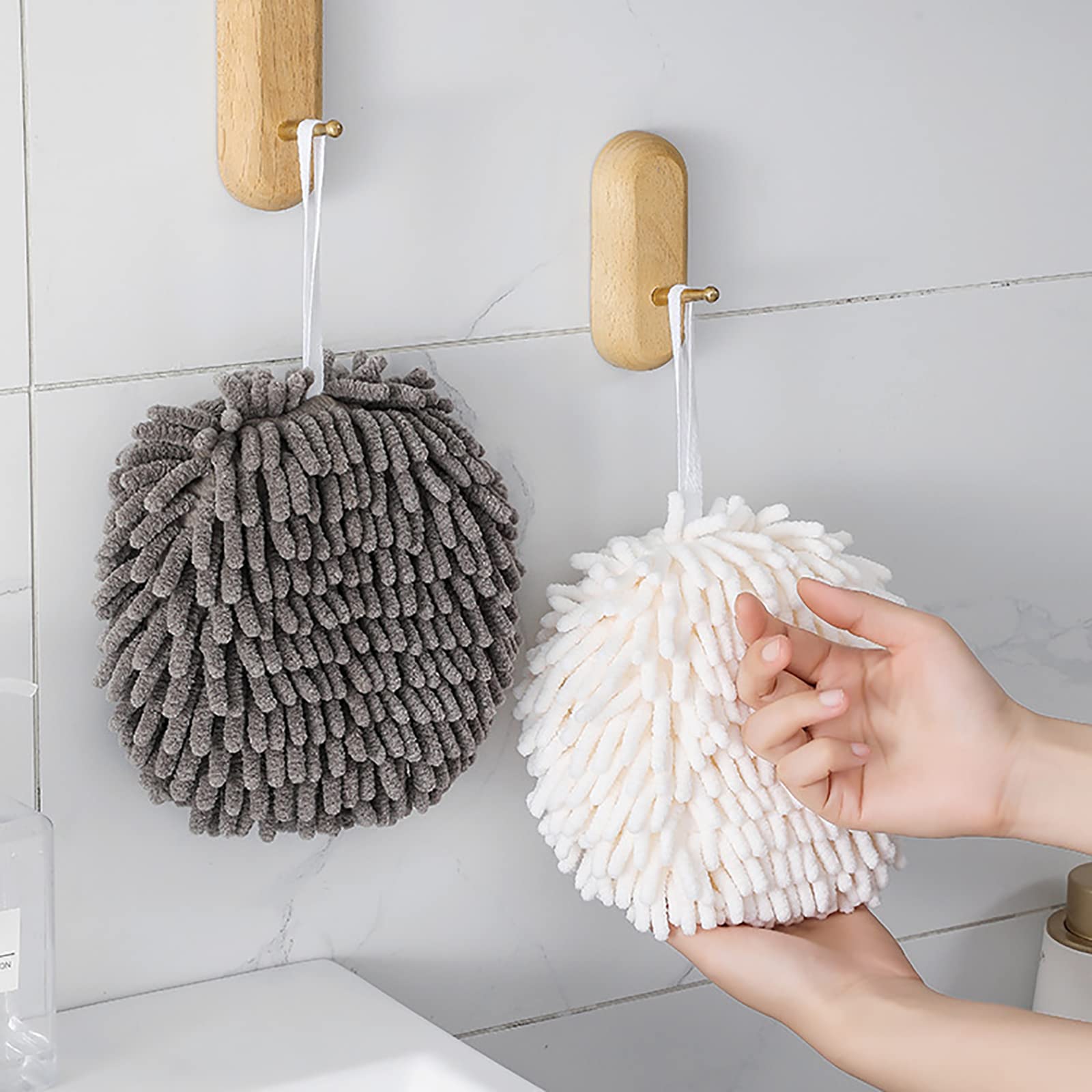 6-Pack Chenille Hand Towels - Super Soft & Absorbent Microfiber Cleaning Cloths for Kitchen, Bathroom | Quick-Drying Hanging Towels with Ball Loop | Perfect for Dishes, Hands & Household Cleaning