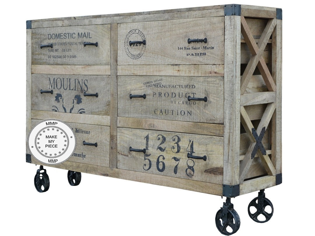 Solid Wood Buffet Sideboard with Drawers and Casters - Stylish Storage for Dining Room, Living Room, or Entryway