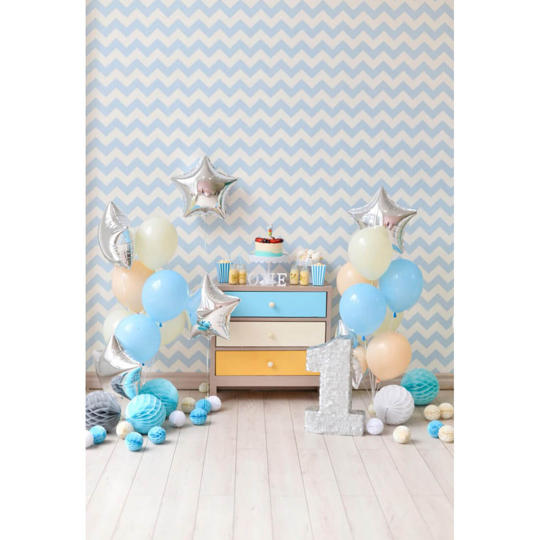 3x4m Blue Birthday Backdrop - Premium Polyester Fabric with Adorable Baby Design 2 - Perfect for Baby Showers, First Birthdays & Nursery Decor - Limited Stock Clearance Sale