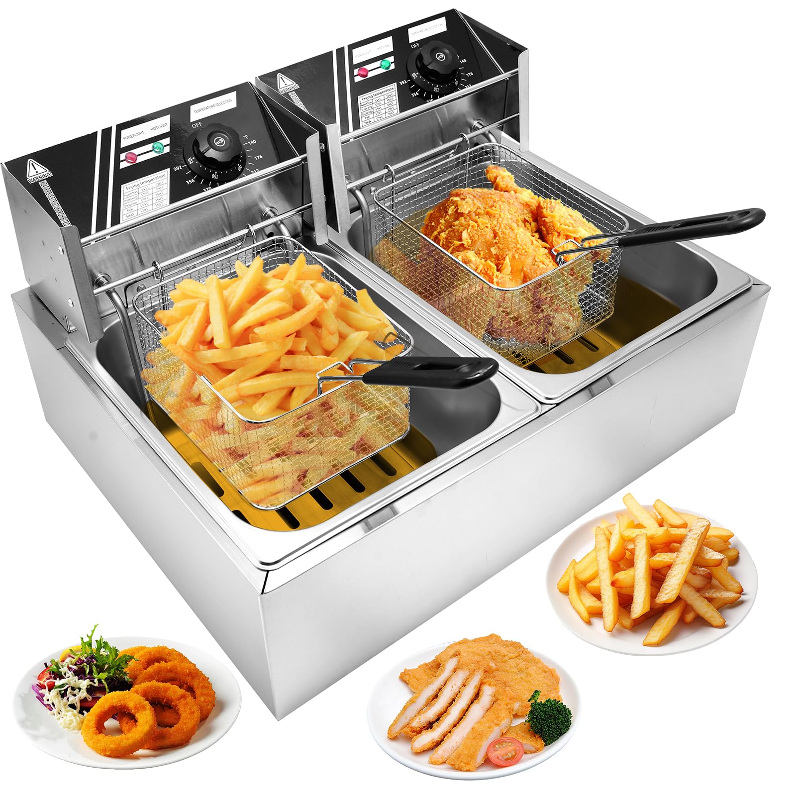 Commercial Deep Fryer - 22.8 QT Electric Double Tank Stainless Steel Oil Fryer with Baskets & Temperature Control - Perfect for Restaurants, Food Trucks & Catering Businesses