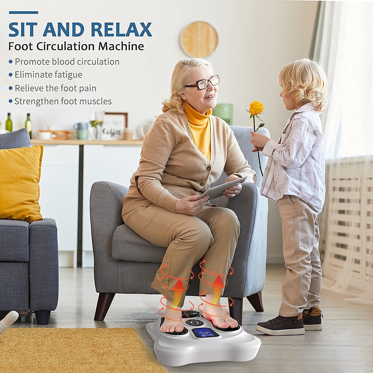 CRELIVER Foot Circulation Plus EMS & TENS Foot Massager - Electric Muscle Stimulator for Improved Blood Flow & Pain Relief - FSA/HSA Eligible - Perfect for Neuropathy, Swollen Feet & Post-Workout Recovery