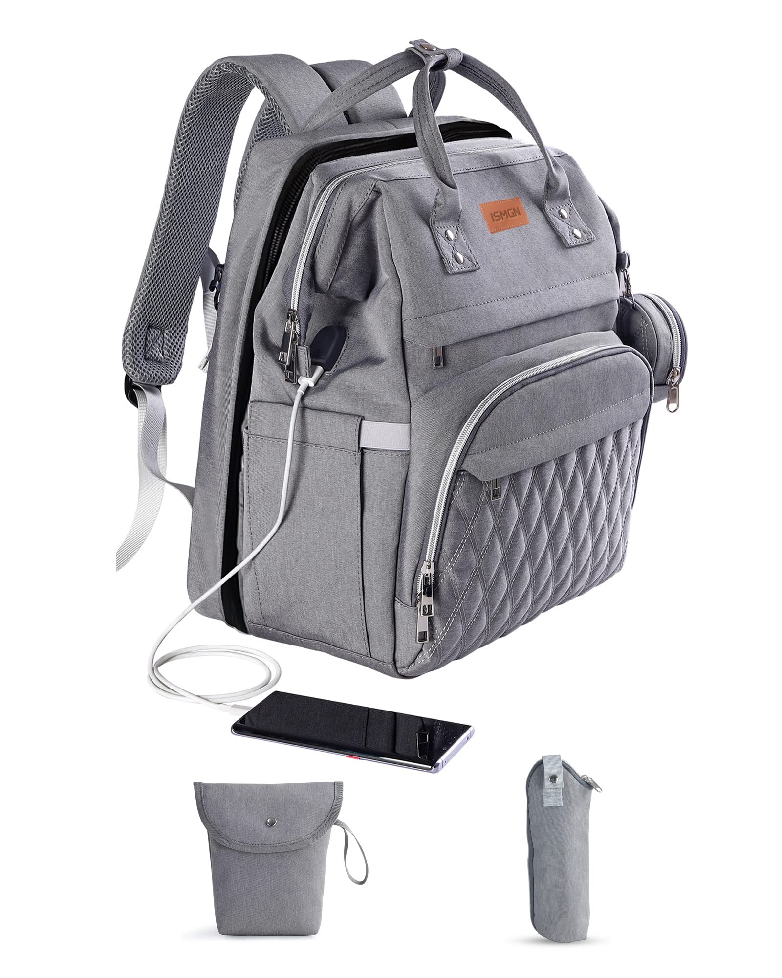 **Large Multifunctional Diaper Backpack for Moms & Dads - Waterproof Baby Essentials Organizer with Insulated Pockets, Stroller Straps - Perfect for Travel, Daycare & Outings (Grey)**