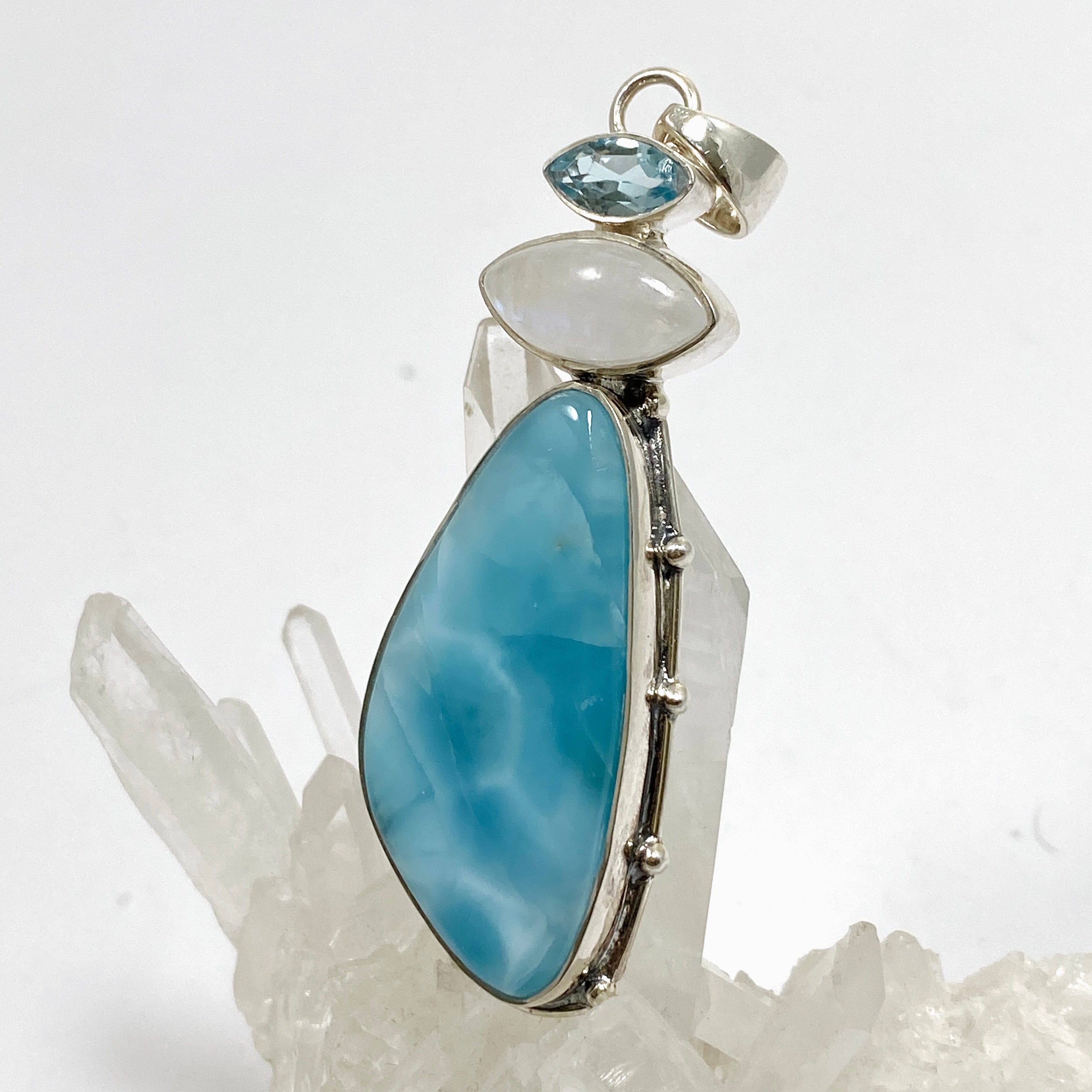 Larimar Moonstone Blue Topaz Multi-Stone Pendant Necklace KPGJ4851 - Elegant Jewelry for Women, Perfect for Gifts, Parties & Special Occasions