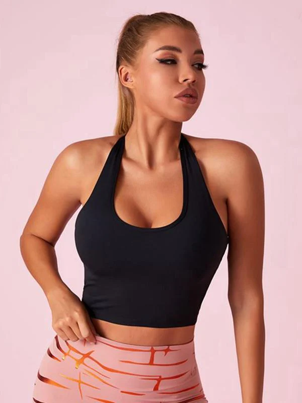 ZASUWA Women's Workout Sports Bras - Roman Knot Halter Design for Back Support & Style - Perfect for Yoga, Running & Gym Training