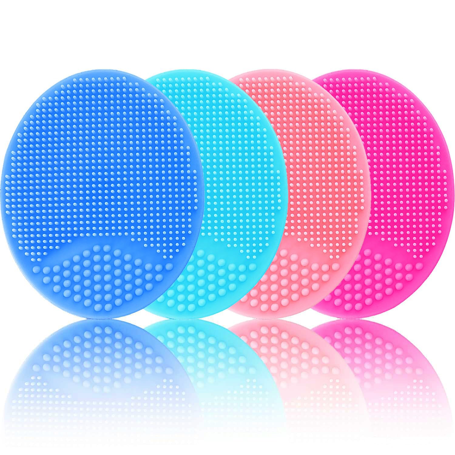 4 Pack Silicone Facial Cleansing Brush - Soft Face Scrubber & Exfoliator for Blackhead, Acne & Pore Cleaning | Gentle Skin Care Tool for Daily Face Wash & Deep Cleansing Routine (Perfect for Sensitive Skin & Cradle Cap Treatment)