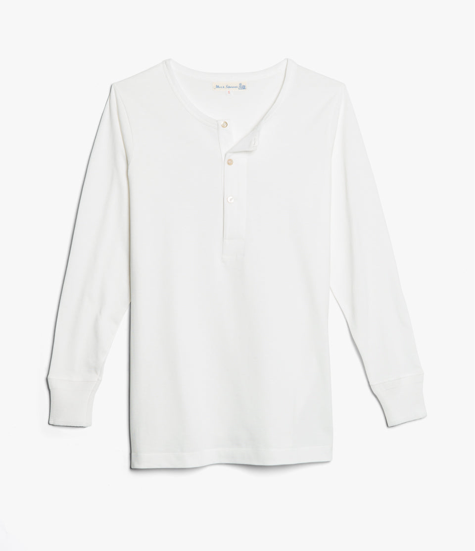 Merz b. Schwanen 206 Premium Cotton Long Sleeve Henley Shirt for Men - Classic White Crewneck Pullover | Casual Wear, Layering & Everyday Comfort