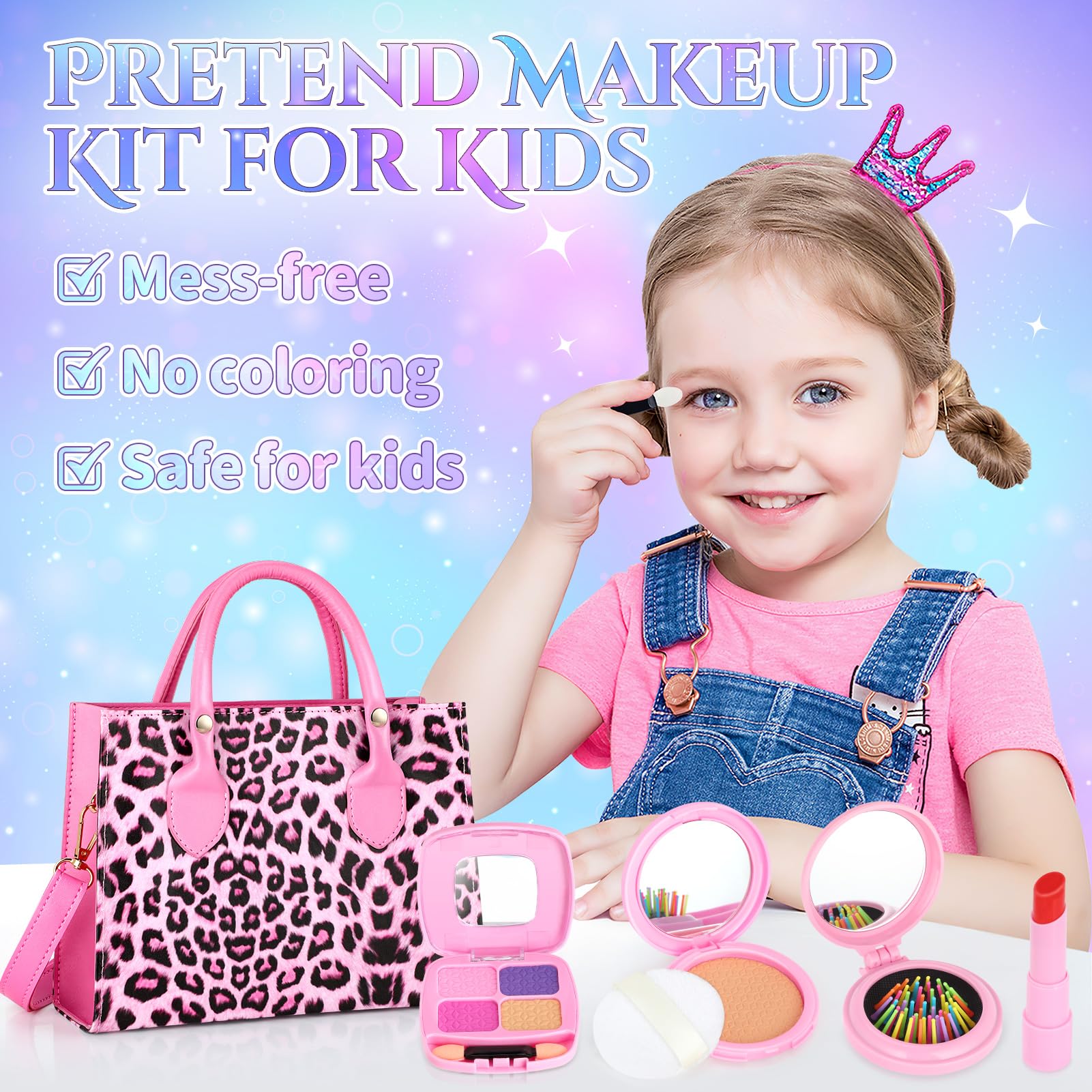 GIFTINBOX Play Toddler Girls Purse - Pretend Play Handbag Toy for Kids Age 3-8, Princess Dress Up Accessories & Birthday Gift for 3 4 5 6 7 8 Year Old Girls - Perfect for Role Play, Tea Parties & Dress Up Games