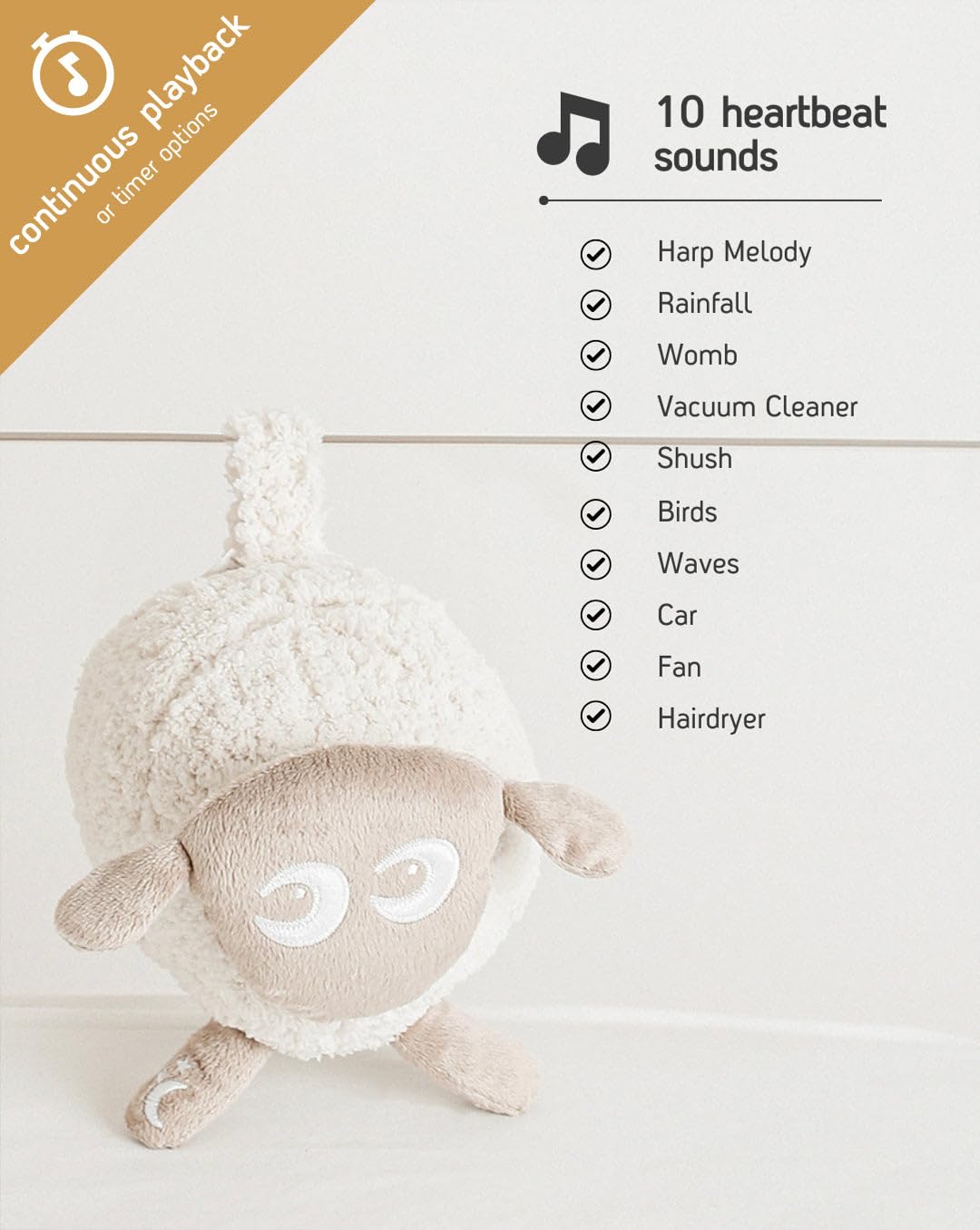 Sweet Dreamers Rechargeable Ewan Deluxe White Noise Machine for Babies & Toddlers - Cry Sensor, Night Light, 10 Soothing Sounds, Timer Function | Machine Washable Beige Baby Sleep Aid | Perfect for Nursery, Travel & Soothing Fussy Infants