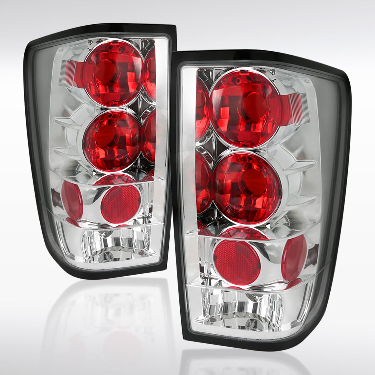Autozensation Chrome Housing Clear Lens Tail Lights Brake Lamp Pair - Compatible with 2004-2015 Nissan Titan (Excluding Utility Bed) | Left + Right Assembly | Enhanced Night Visibility & Style Upgrade for Pickup Trucks