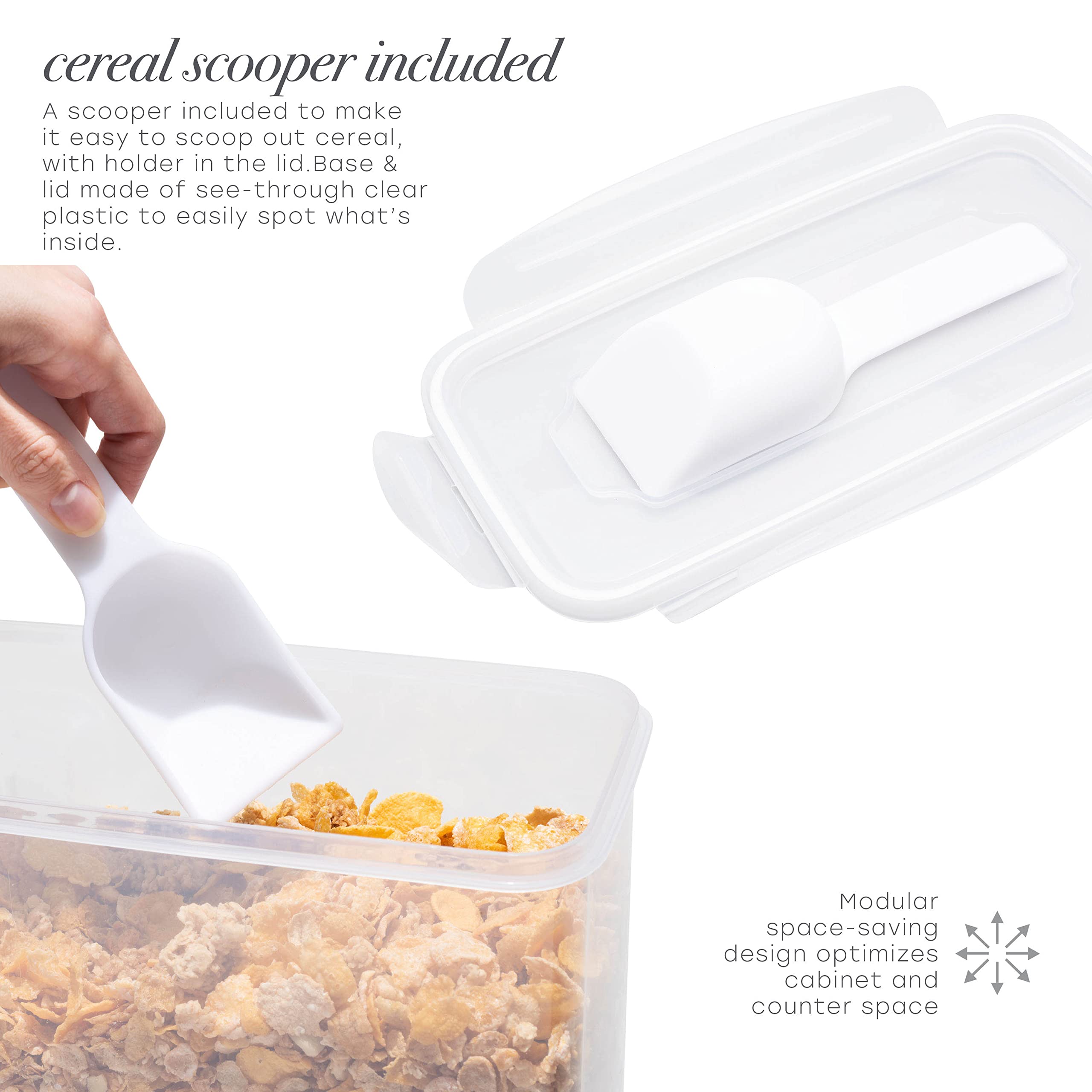 Airtight Large Cereal Storage Container with Scooper - Clear Food Tin for Kitchen & Pantry Organization | Keeps Cereals, Snacks, and Dry Goods Fresh | Perfect for Breakfast, Baking, and Meal Prep