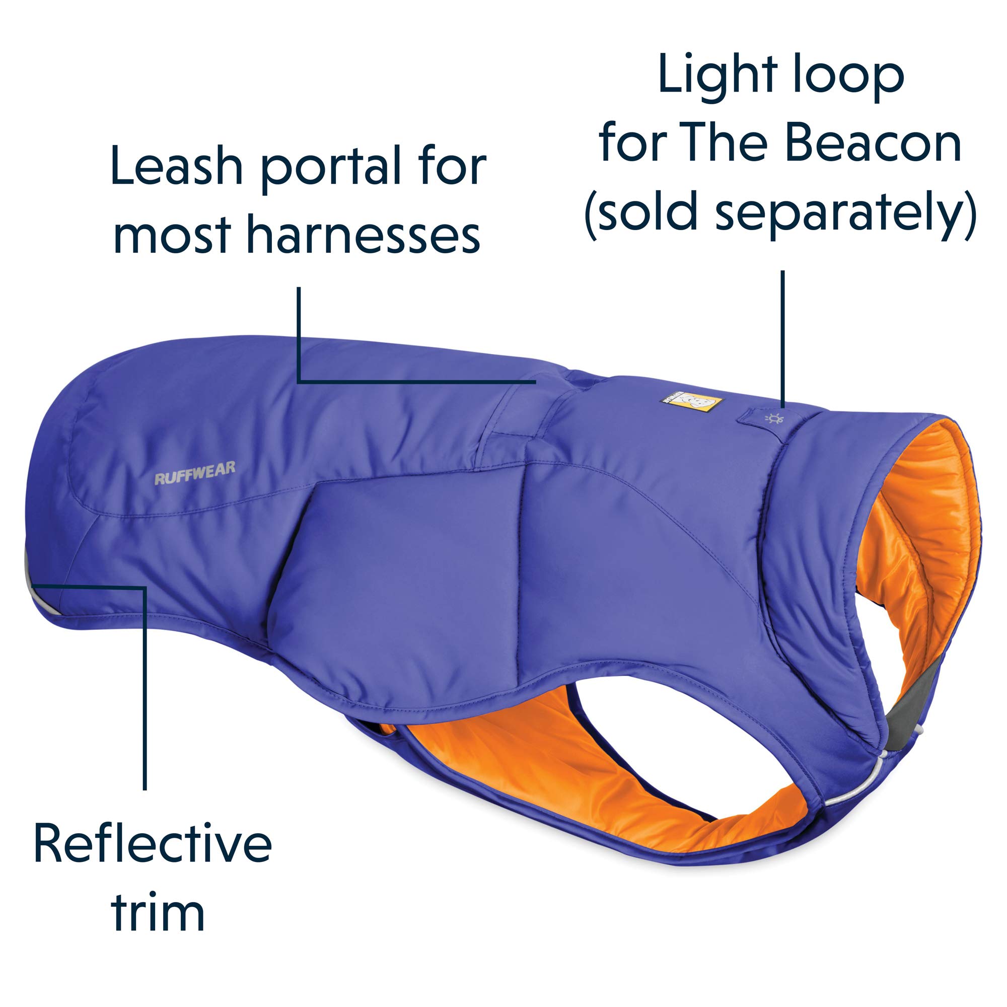 RUFFWEAR Quinzee Insulated Water Resistant Dog Jacket with Stuff Sack - Huckleberry Blue, XX-Small - Perfect for Winter Walks & Outdoor Adventures